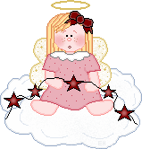 Cute Pink Angel Girl Sitting on Cloud with String of Stars