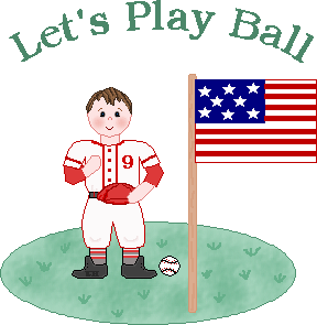 Cute Baseball Player on Pitcher's Mound with American Flag "Let's Play Ball"