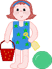 Cute Little Redhead Girl with Pail and Shovel, Shells and Ball