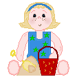 Cute Little Blonde Girl with Shovel and Pail Playing in Sand